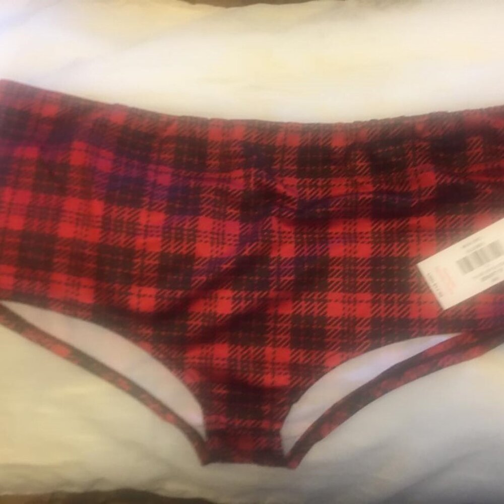 Spencer's body rage red plaid High Waist Cheeky Shorts Size XL